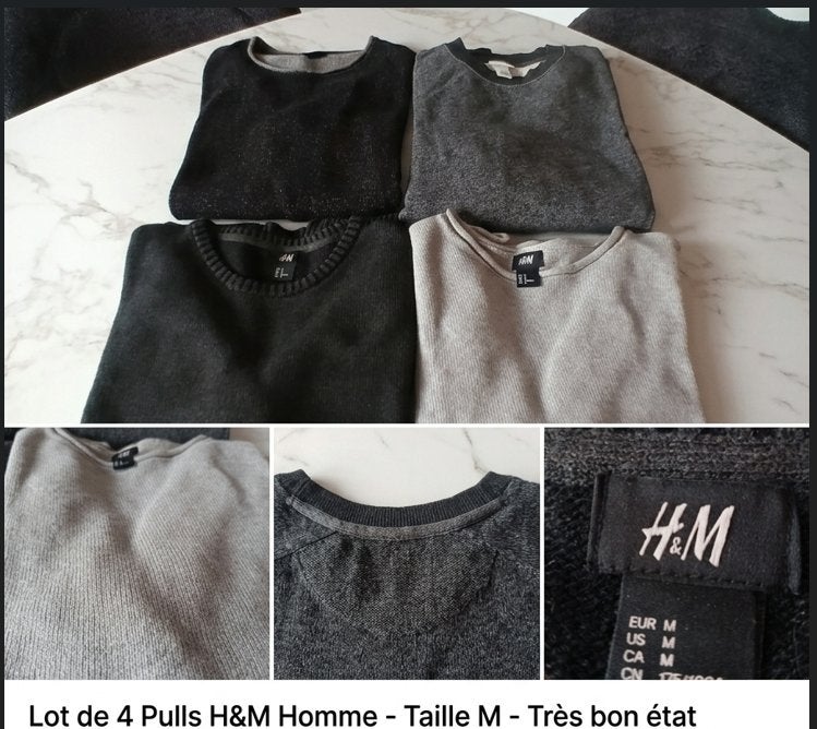 Lot de 4 pulls homme H&M - Taille M - Très bon état, Gris, Enlèvement, Porté, H&M