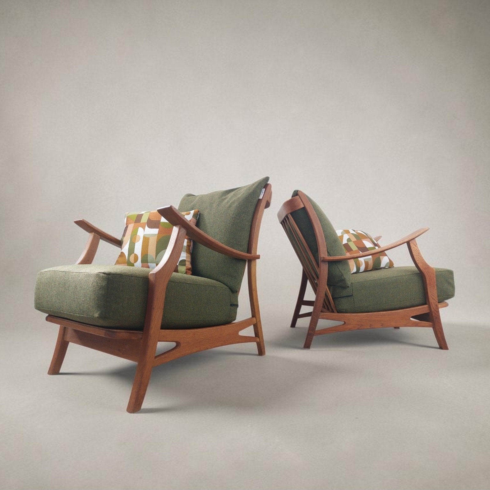 Paire de fauteuils vintage mid-century restaurés, Enlèvement, Bois