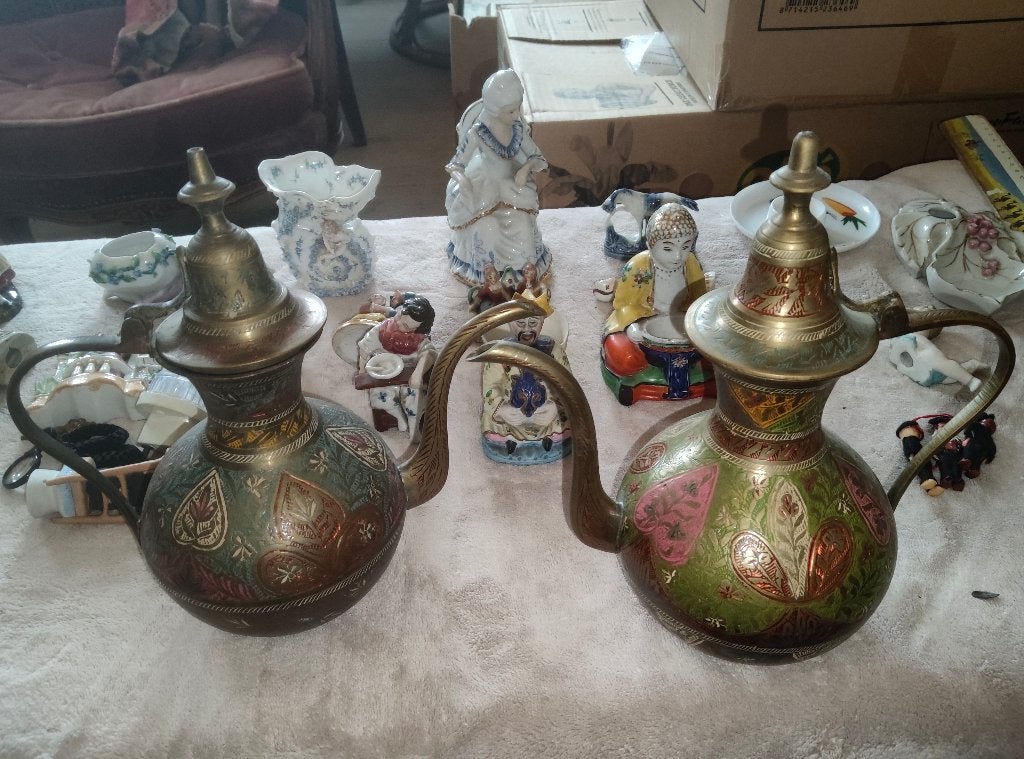Paar antieke kannen, geëmailleerd messing, bohemien, India, Ophalen of Verzenden