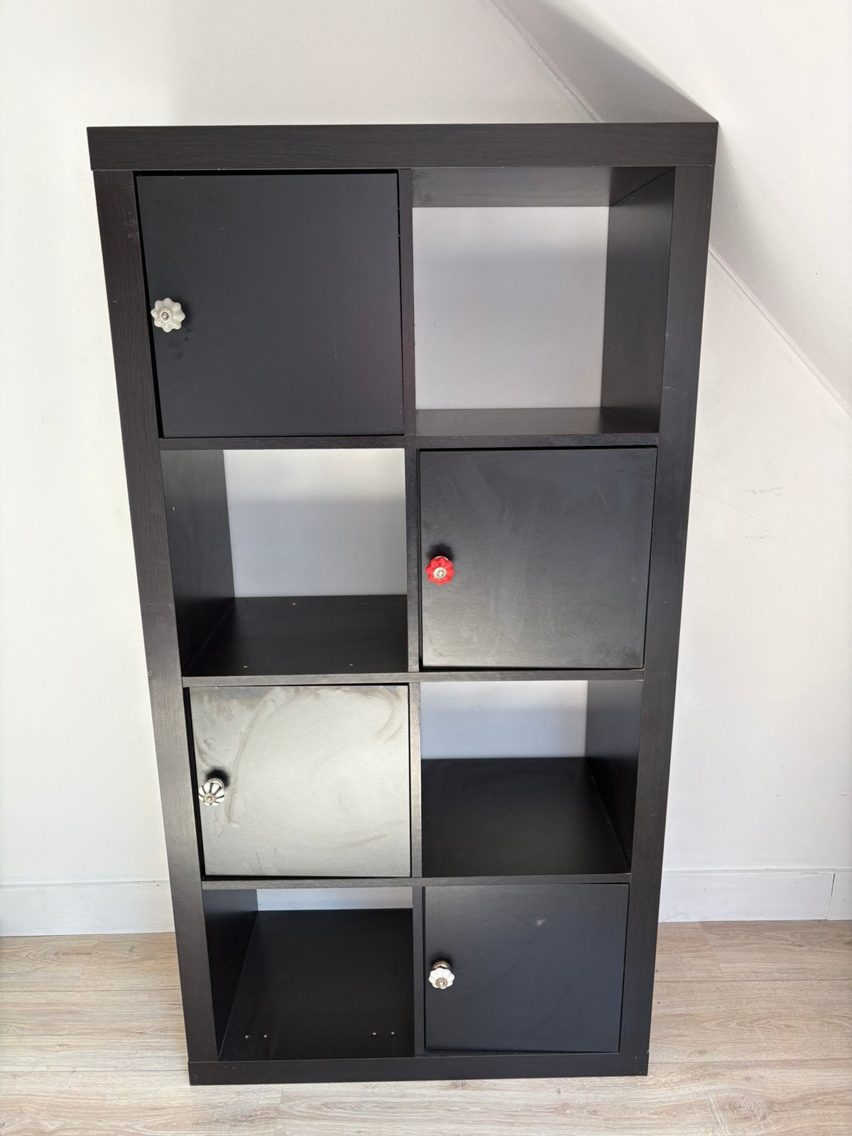 Ikea Kallax vakkenkast zwart, Huis en Inrichting, Ophalen, Gebruikt, 100 tot 150 cm, Meerdere deuren