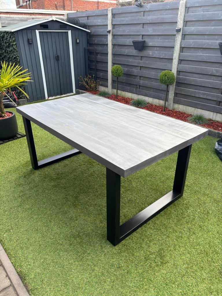 Mango houten tafel vergrijs 180 op 100cm, Huis en Inrichting, Tafels | Eettafels, Ophalen, Zo goed als nieuw
