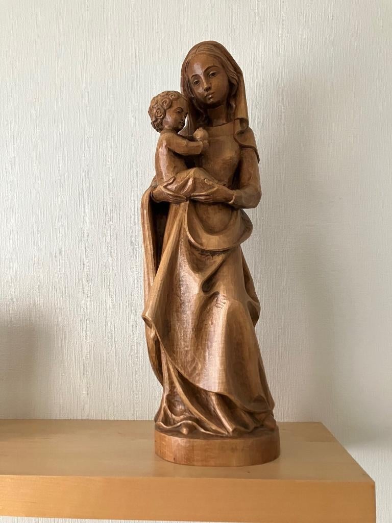 Madonna met kind - Houten beeld, Statue, Bois, Brun, 50 - 100 cm