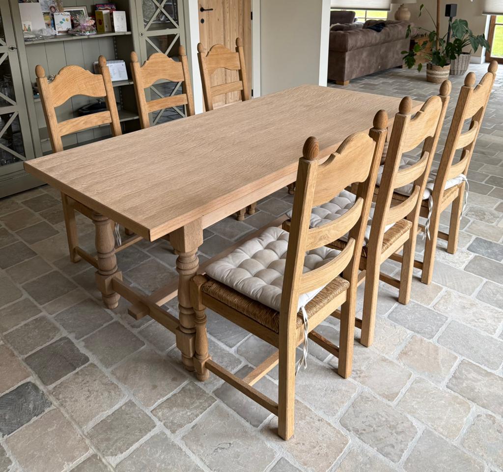 Eiken eettafel + stoelen, Ophalen, 200 cm of meer, 50 tot 100 cm, Vijf personen of meer