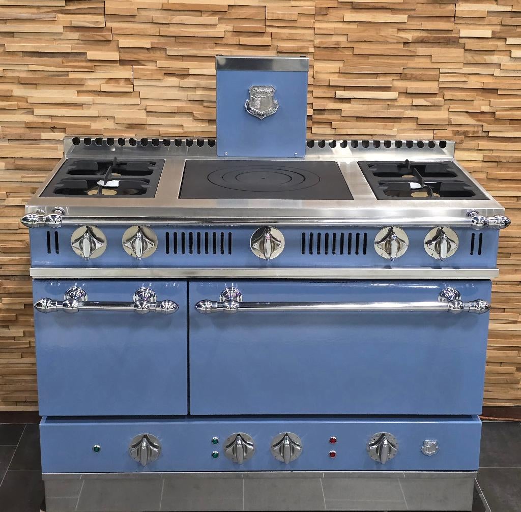 🔥Luxe Fornuis Delaubrac  120cm baby blauw + rvs 2 ovens, Ophalen, 60 cm of meer, Zo goed als nieuw, Energieklasse A of zuiniger