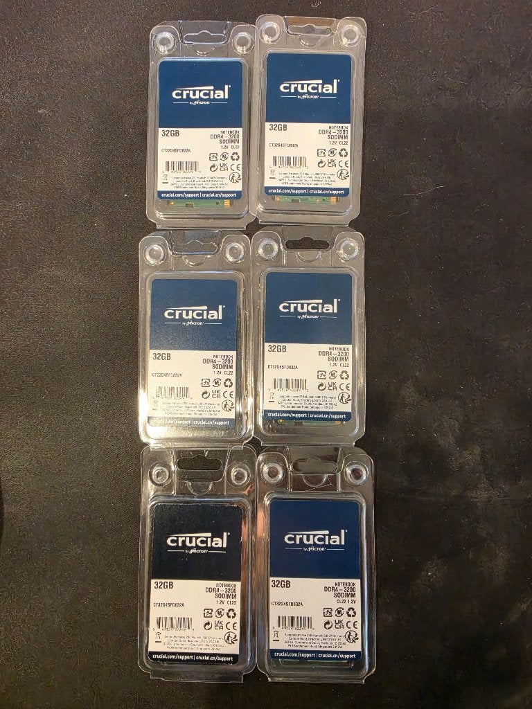 6 Crucial 32GB DDR4-3200 SODIMM - CT32G4SFD832A, Enlèvement, Comme neuf, DDR4