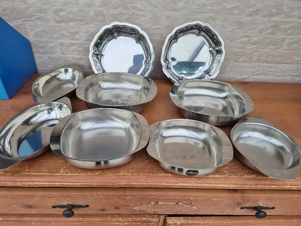 inox schaal - eet servies - klein potjes voor ijs, Ophalen, Zo goed als nieuw, Overige vormen, Schaal