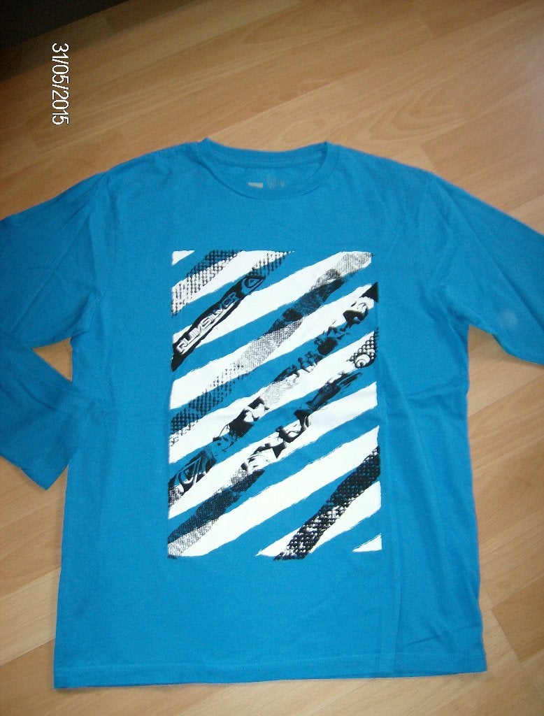Trui blauw merk quiksilver (wit bedrukt) - maat 14, Gebruikt, Quiksilver, Trui of Vest, Ophalen of Verzenden