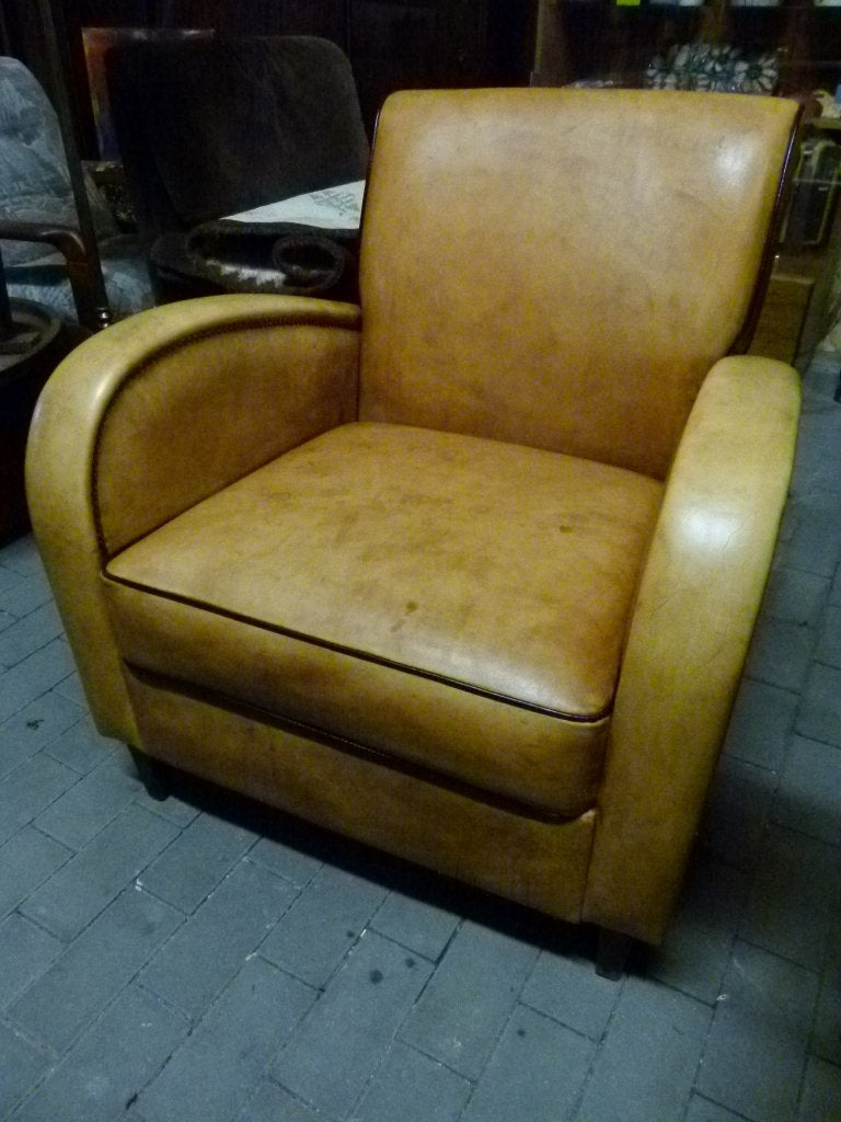 vintage schaapsleder fauteuil cognac, Ophalen, Gebruikt, Leer, Vintage