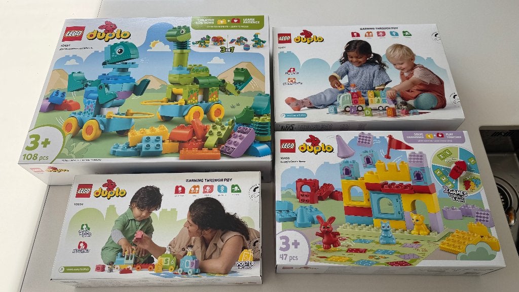 4 Duplo sets Cijfertrein; Alfabettruck; Dinos; Kasteelspel, Ophalen of Verzenden, Duplo, Complete set, Nieuw