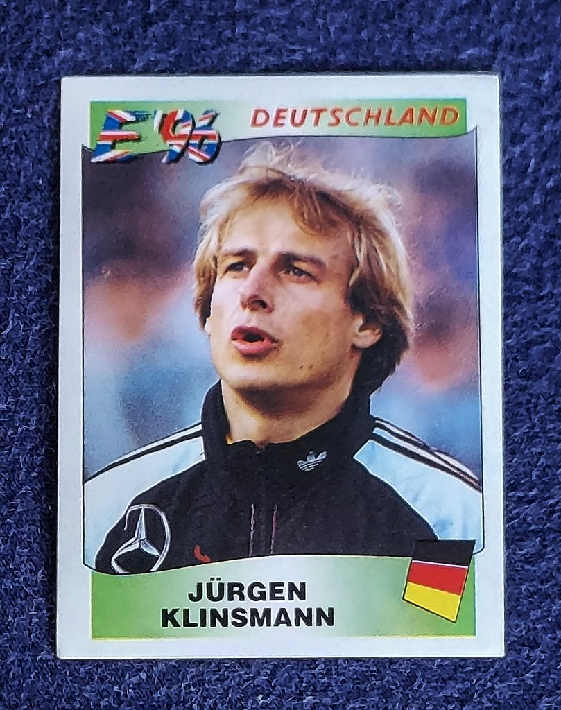 Panini sticker card voetbal ' EK Euro 1996 - J. Klinsmann ', Ophalen of Verzenden, Nieuw, Sticker