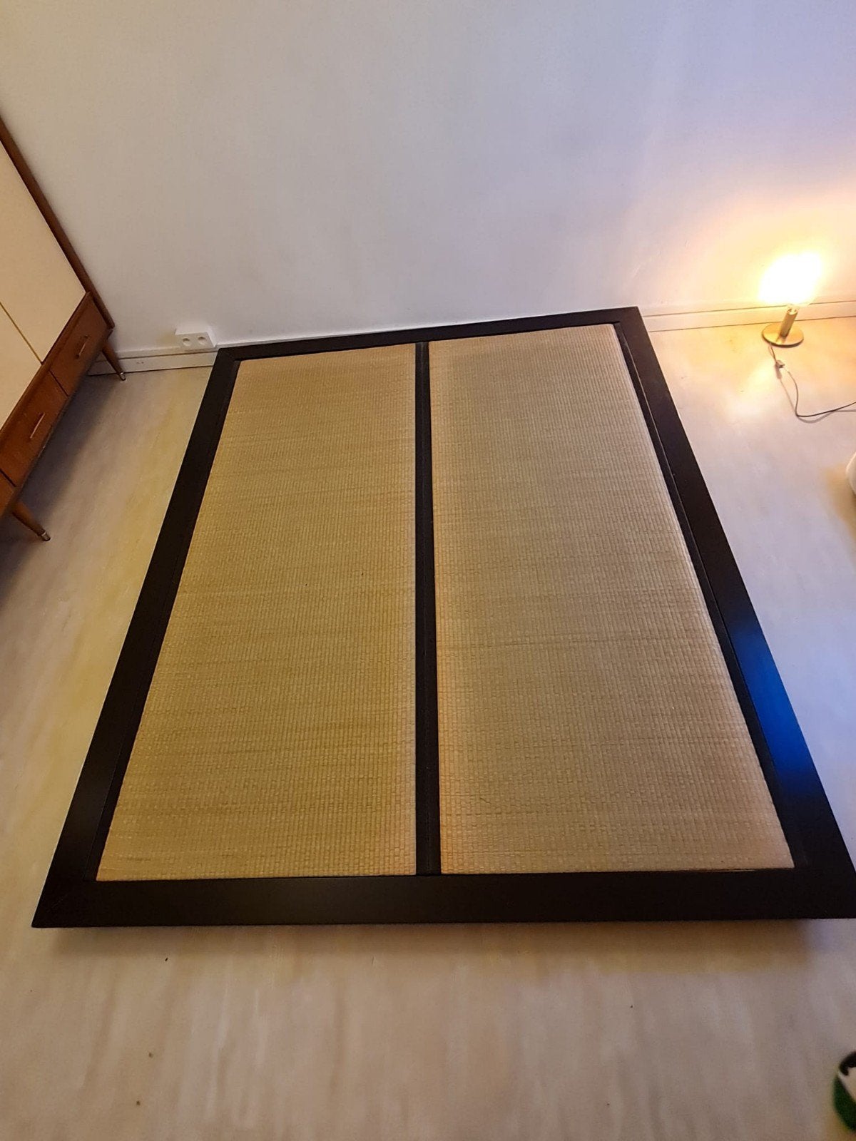 Japans Futonbed in massief cederhout en 2 tatami´s, Ophalen, Japans futon bed, Gebruikt, Tweepersoons