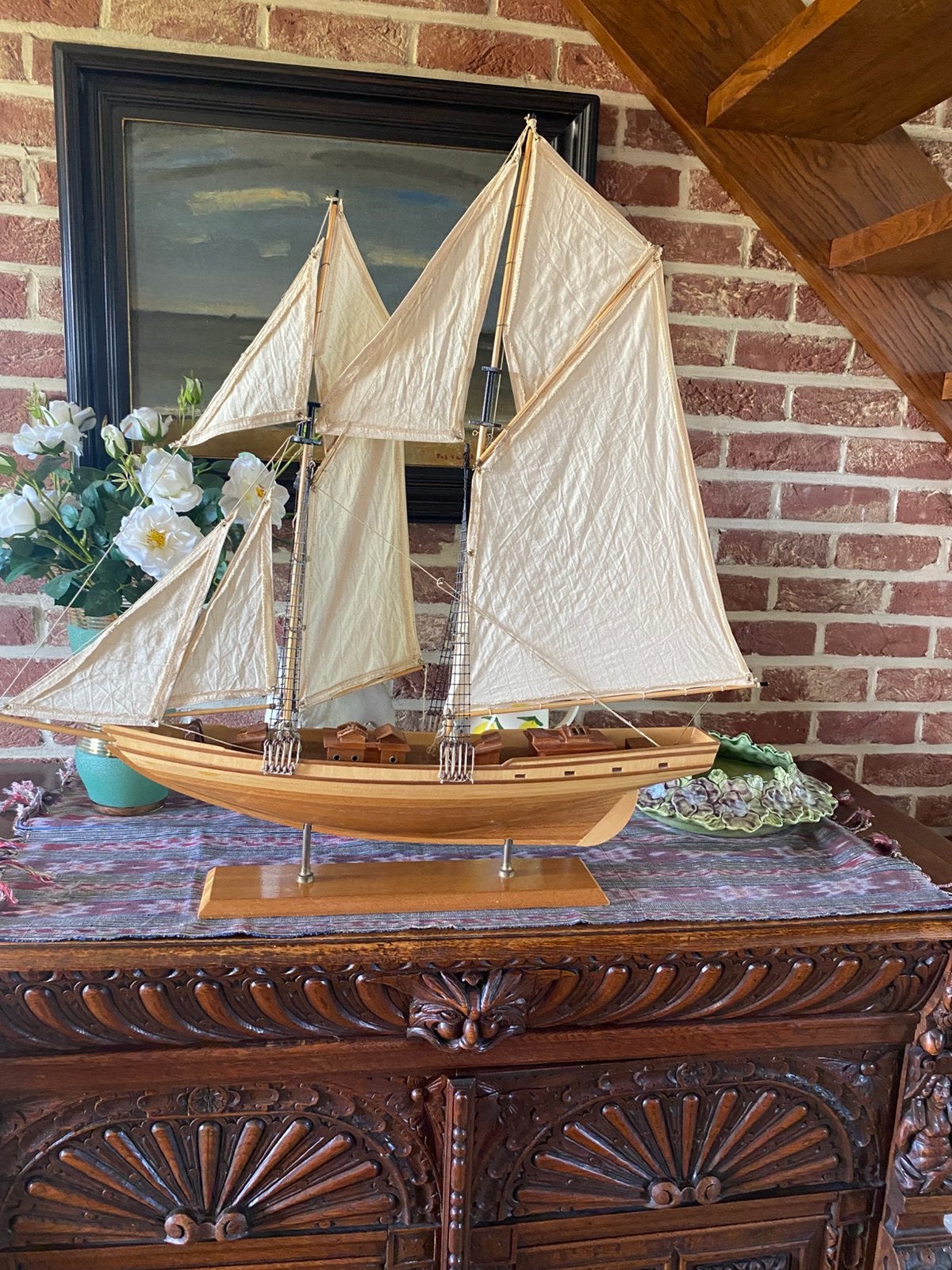 Houten model v/e trationele driemaster, Ophalen, Zo goed als nieuw