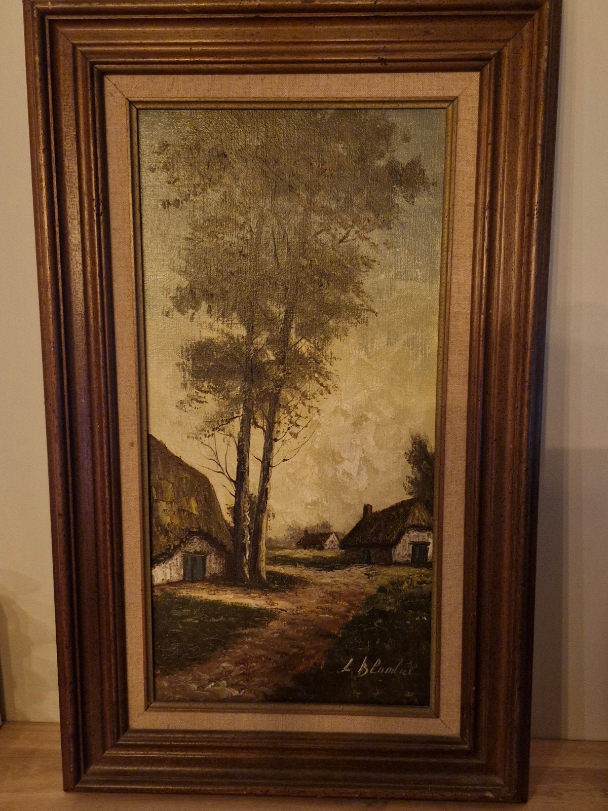 Origineel werk van L. Blondeel , kader 48x79 cm, oude hoeve, Ophalen, Doek, Gesigneerd, Olieverf