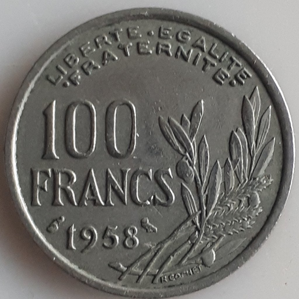 FRANCE : ZELDZAME 100 FRANCS COCHET 1958 UIL KM 919.1 SUP !!, Ophalen of Verzenden, Frankrijk, Losse munt