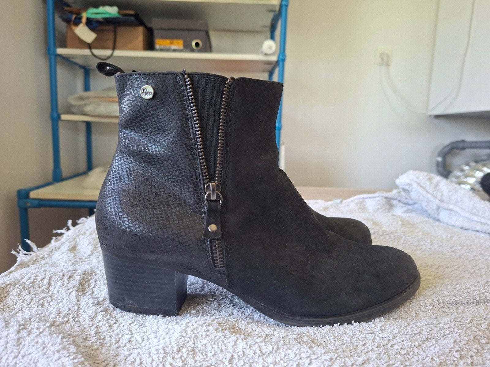 NO STRESS, Zwarte leren dames schoenen. Maat 41, Enlèvement ou Envoi