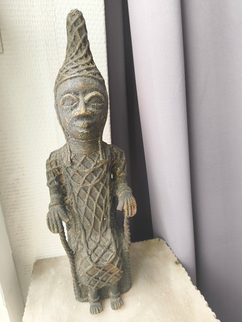 Prachtig Benin Brons Beeld – Afrikaanse Krijger, Ophalen, Brons