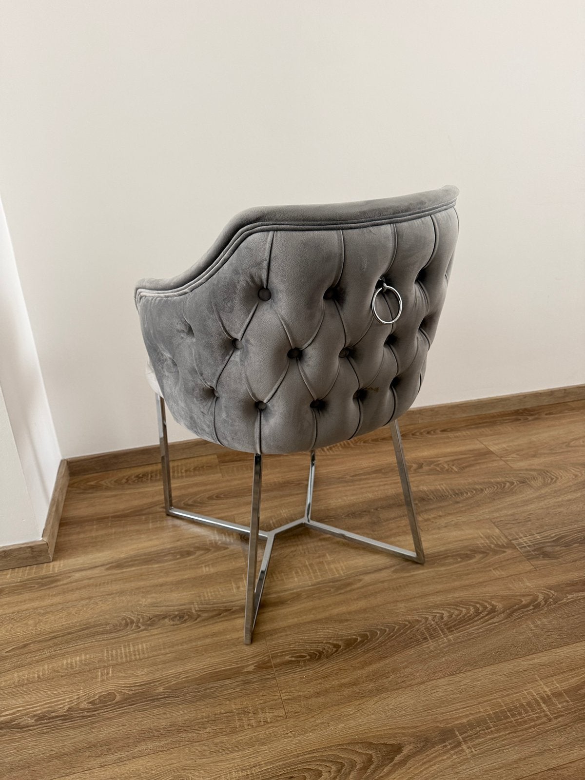 Lot de 6 chaises en velours gris capitonnées, Tissus, Gris, Comme neuf, Enlèvement