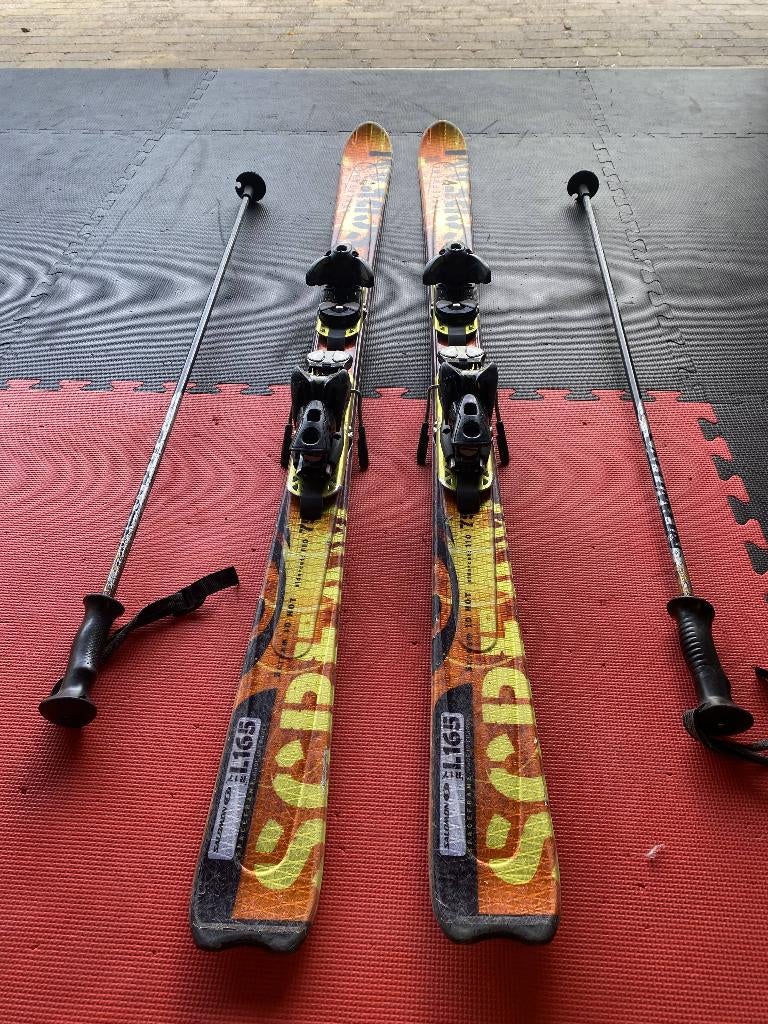 Salomon SPACEFRAME ski's (model R17, lengte 165cm) + stokken, Ophalen, 140 tot 160 cm, Gebruikt, Salomon