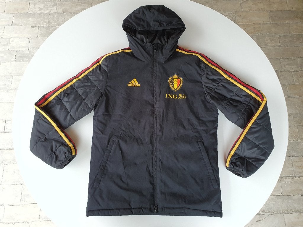 Zwarte coach jas KBVB ING met tricolore accenten (Adidas, S), Ophalen of Verzenden, Gebruikt