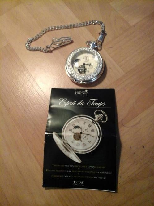 zakhorloge verzilverd met ketting en certificaat, Handtassen en Accessoires, Horloges | Heren, Nieuw, Zakhorloge, Overige merken