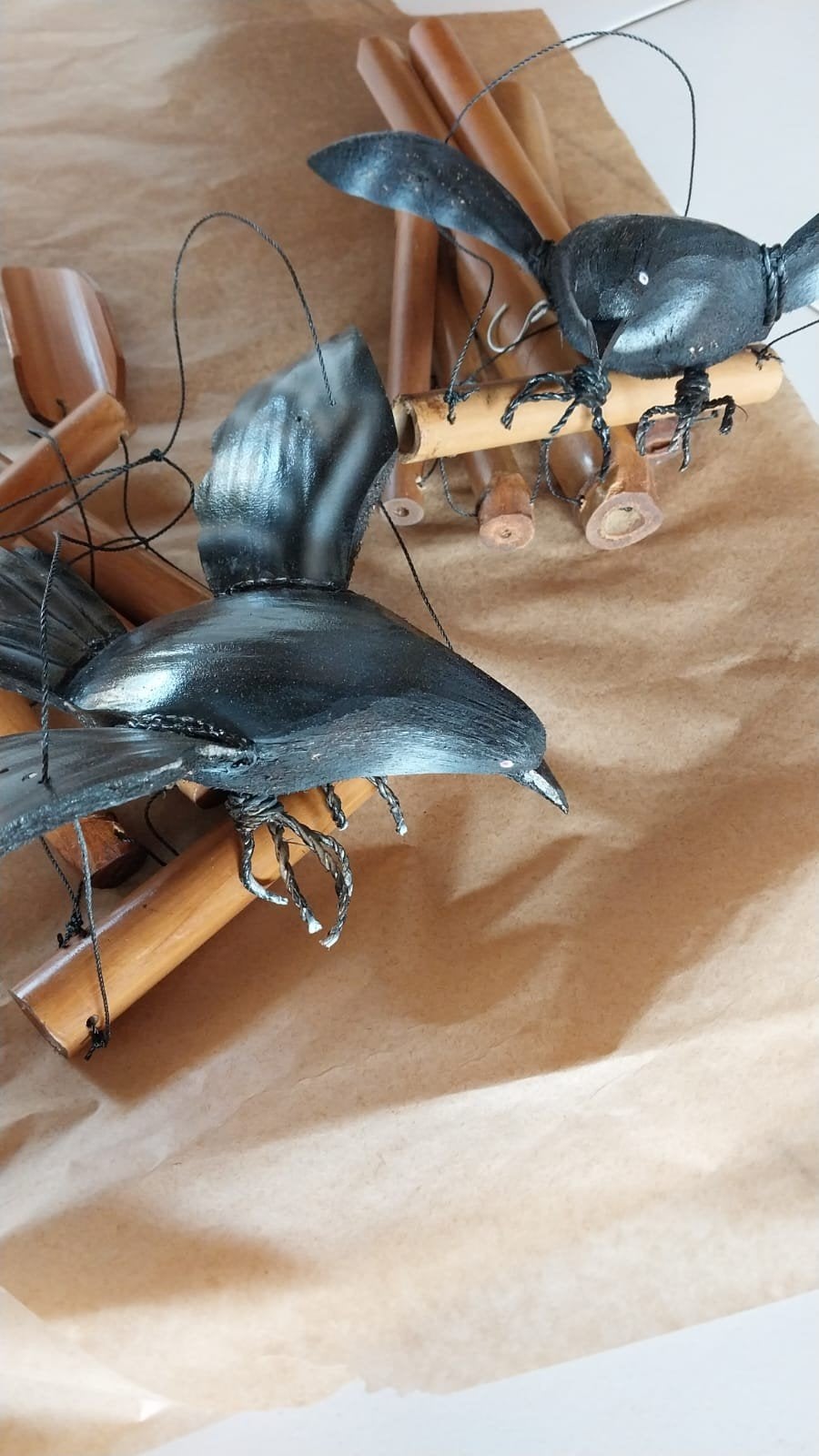 carillon corbeau 30 cm en coco et bambou, Jardin & Terrasse, Enlèvement ou Envoi