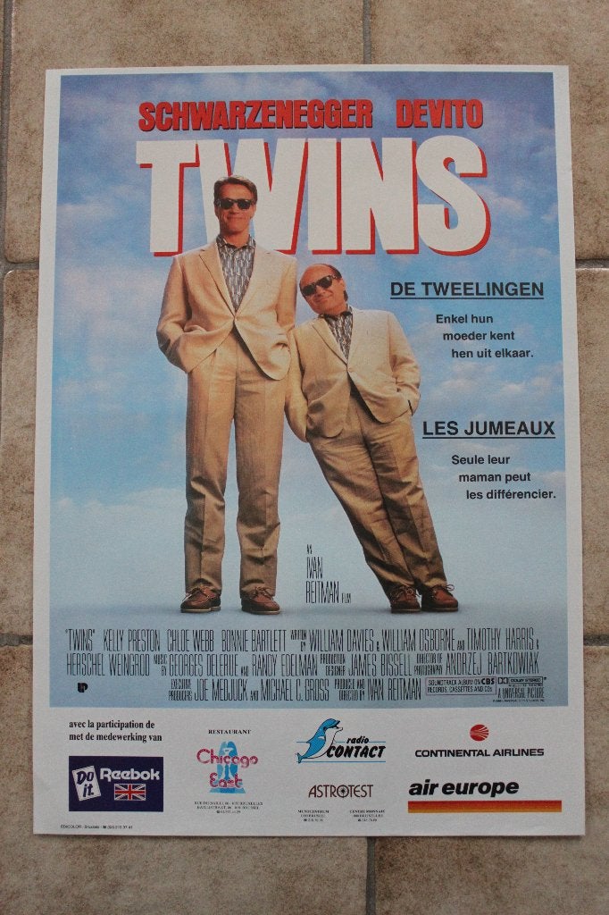 filmaffiche Arnold Schwarzenegger Twins filmposter, Collections, Enlèvement ou Envoi, Rectangulaire vertical, A1 jusqu'à A3, Comme neuf