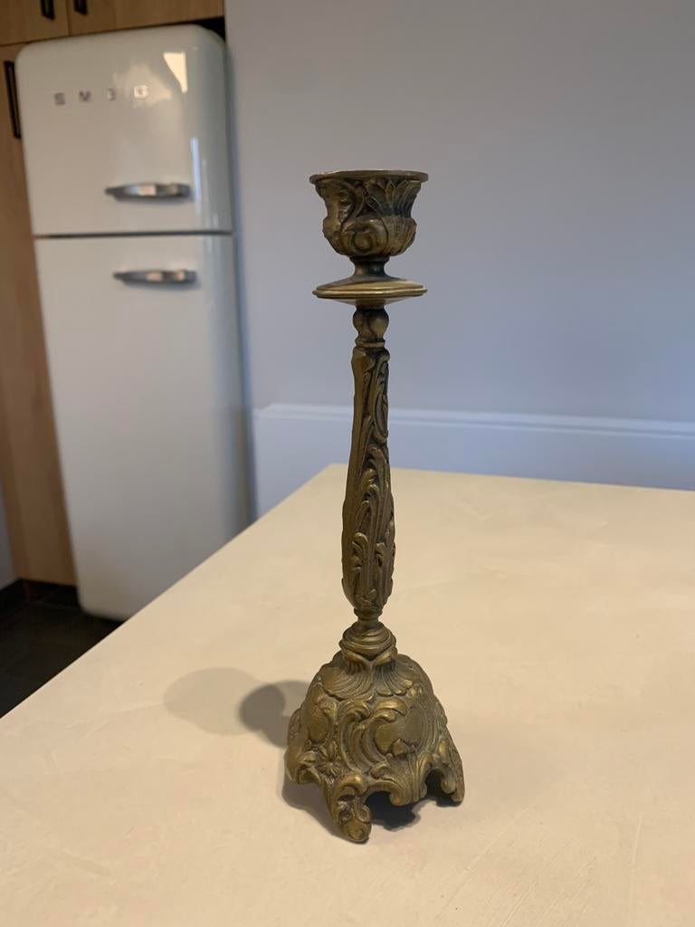 Antieke kandelaar – barok rococo stijl (messing brons), Ophalen of Verzenden