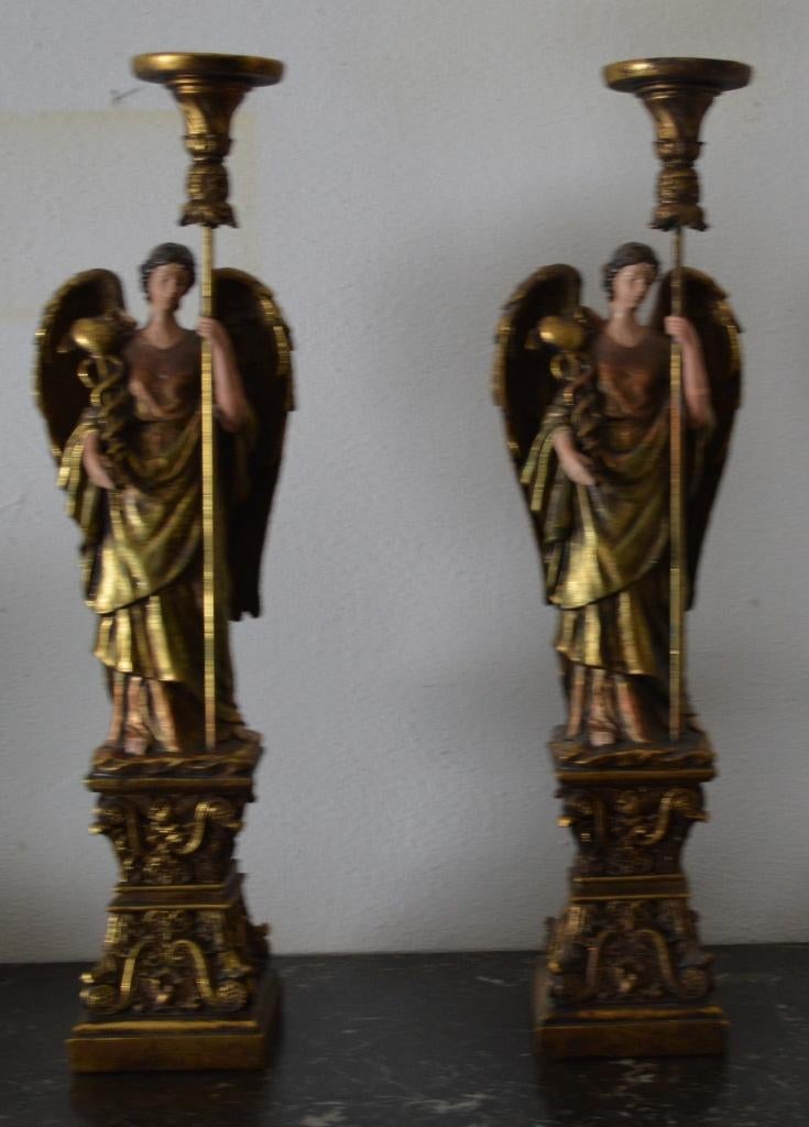 2 chandeliers anciens en forme d'ange 62 cm, Enlèvement ou Envoi, Autres matériaux