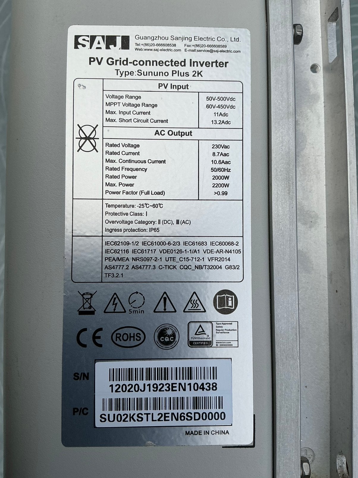 Omvormer zonnepanelen SAJ Sununo Plus 2k, Doe-het-zelf en Bouw, Ophalen, Gebruikt