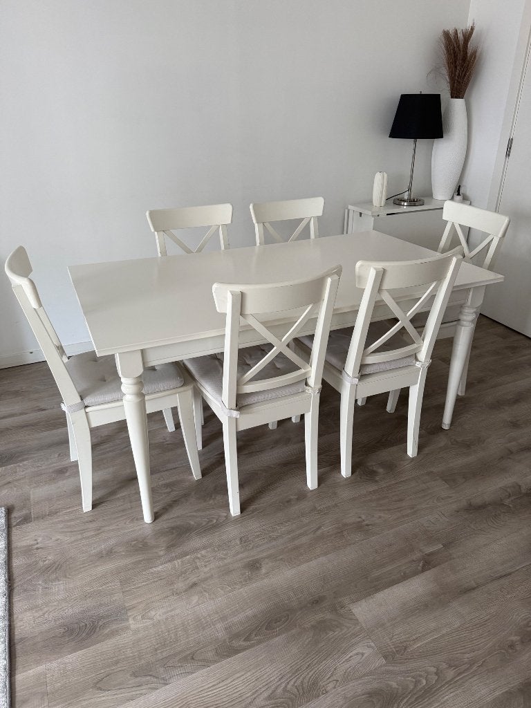 Eettafel + 6 stoelen, Ophalen, Gebruikt, IKEA, 4 tot 6 stoelen