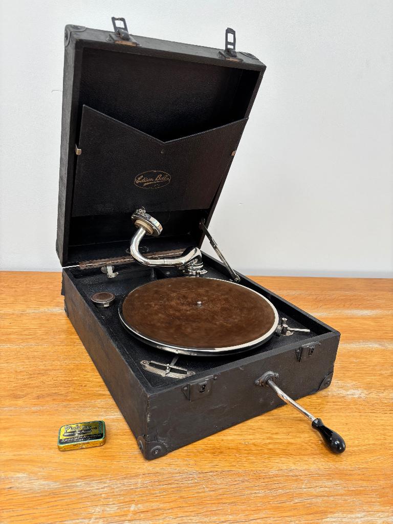 Gramophone portable - Edison Bell n1 + 42 disques 48 tours, TV, Hi-fi & Vidéo, Tourne-disques, Enlèvement, Utilisé, Tourne-disque