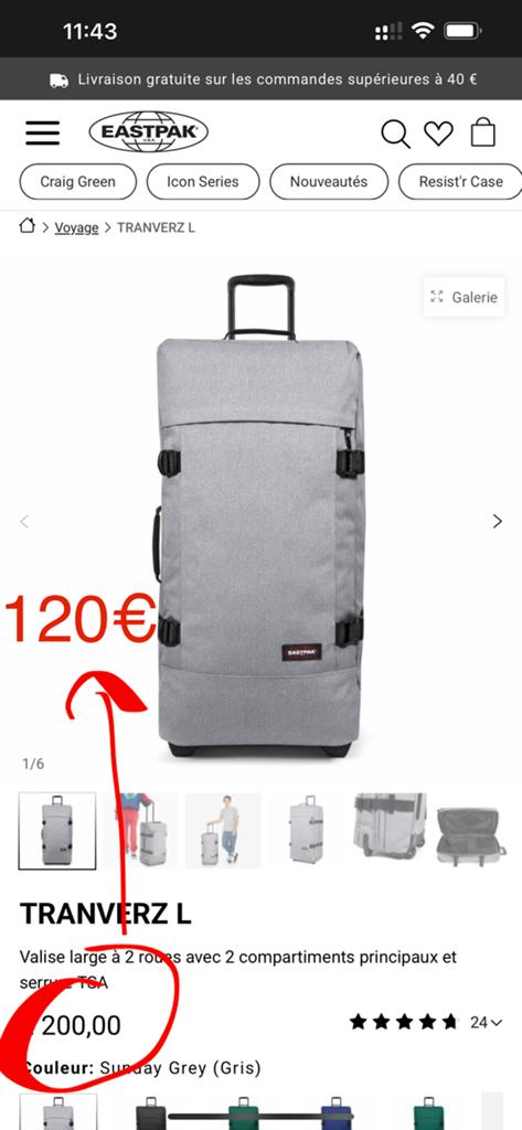 Valise bagage Eastpak tranverz L NEUVE !, Enlèvement ou Envoi, Neuf, Autres matériaux