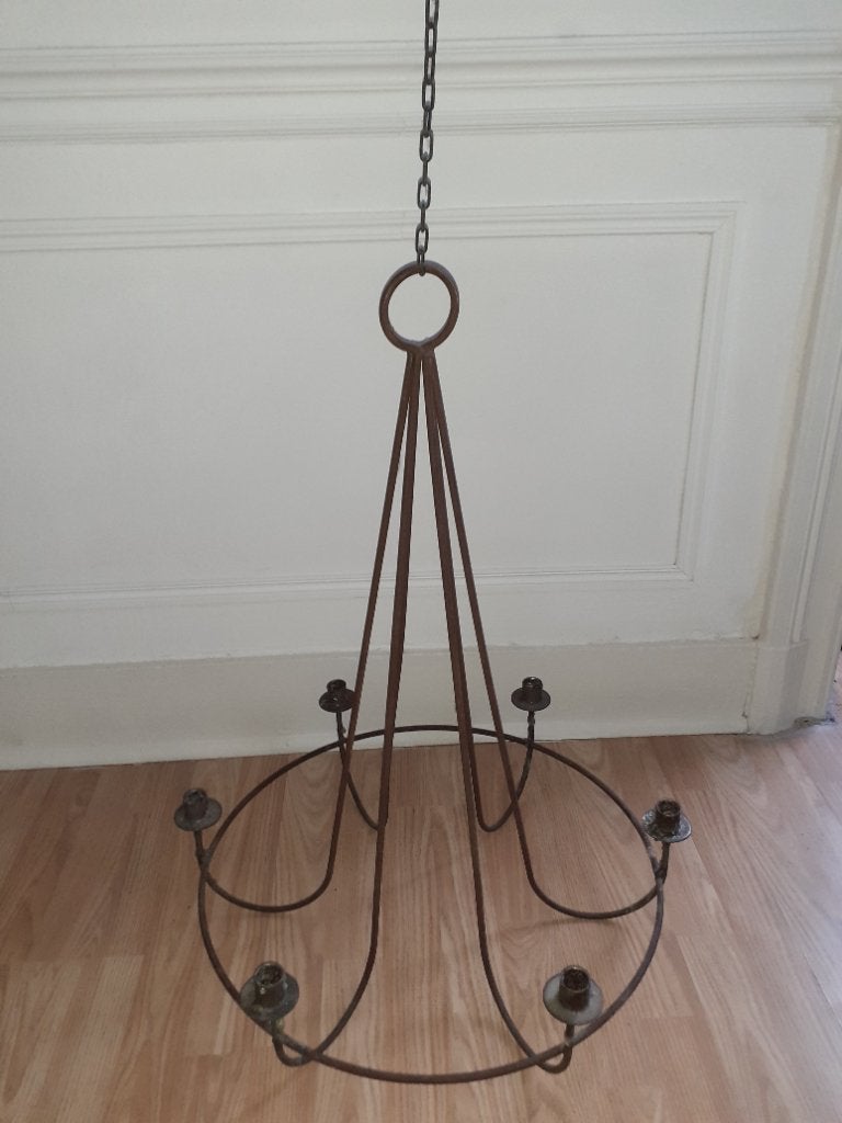 Uccle-Forest: grand lustre chandelier métal, pour 6 bougies, Enlèvement, Utilisé, Métal, Classique rétro