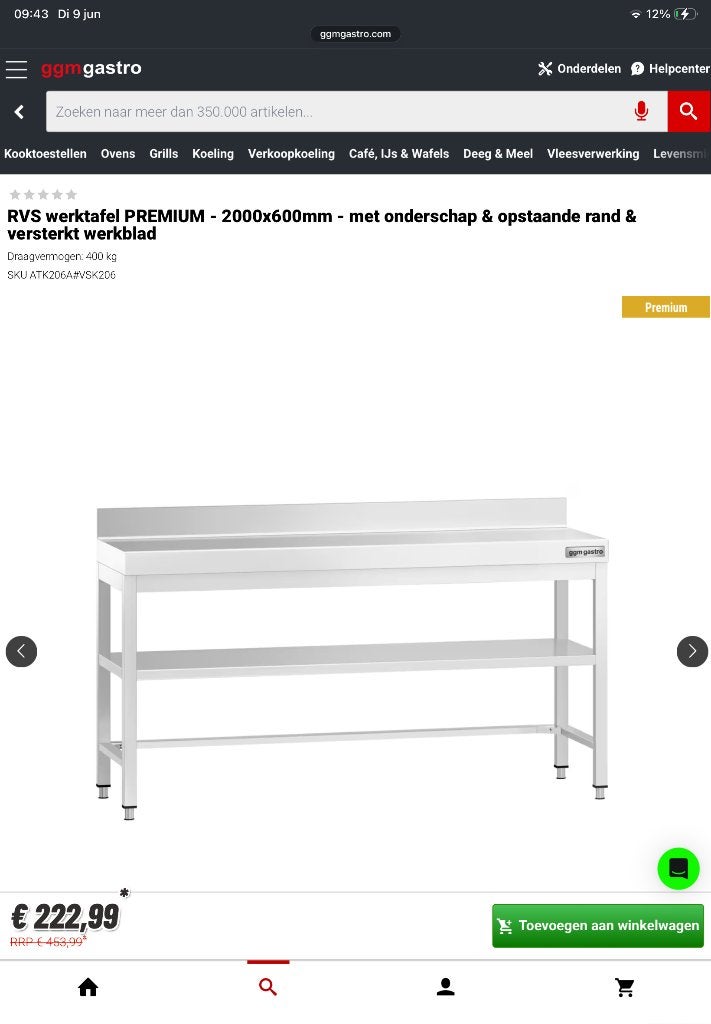 Horeca rvs tafel, Ophalen, Nieuw zonder verpakking, Meubilair