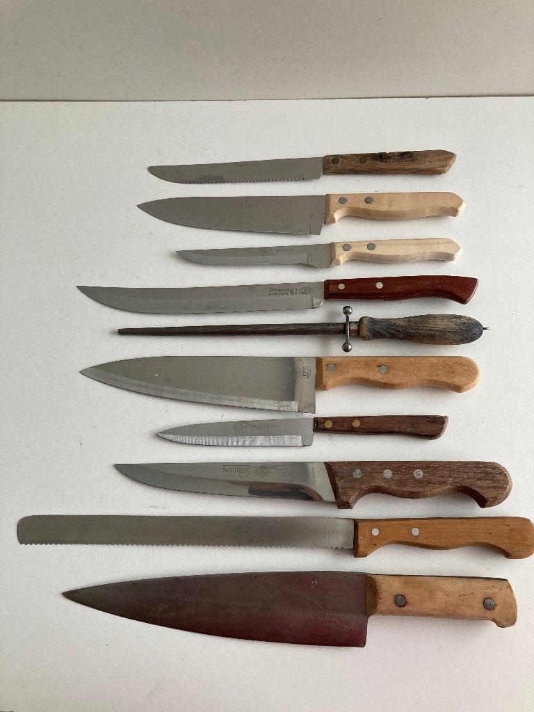 lot koksmessen, vintage keukenmessen, messenslijper, Solinge, Antiek en Kunst, Antiek | Keukengerei, Ophalen of Verzenden