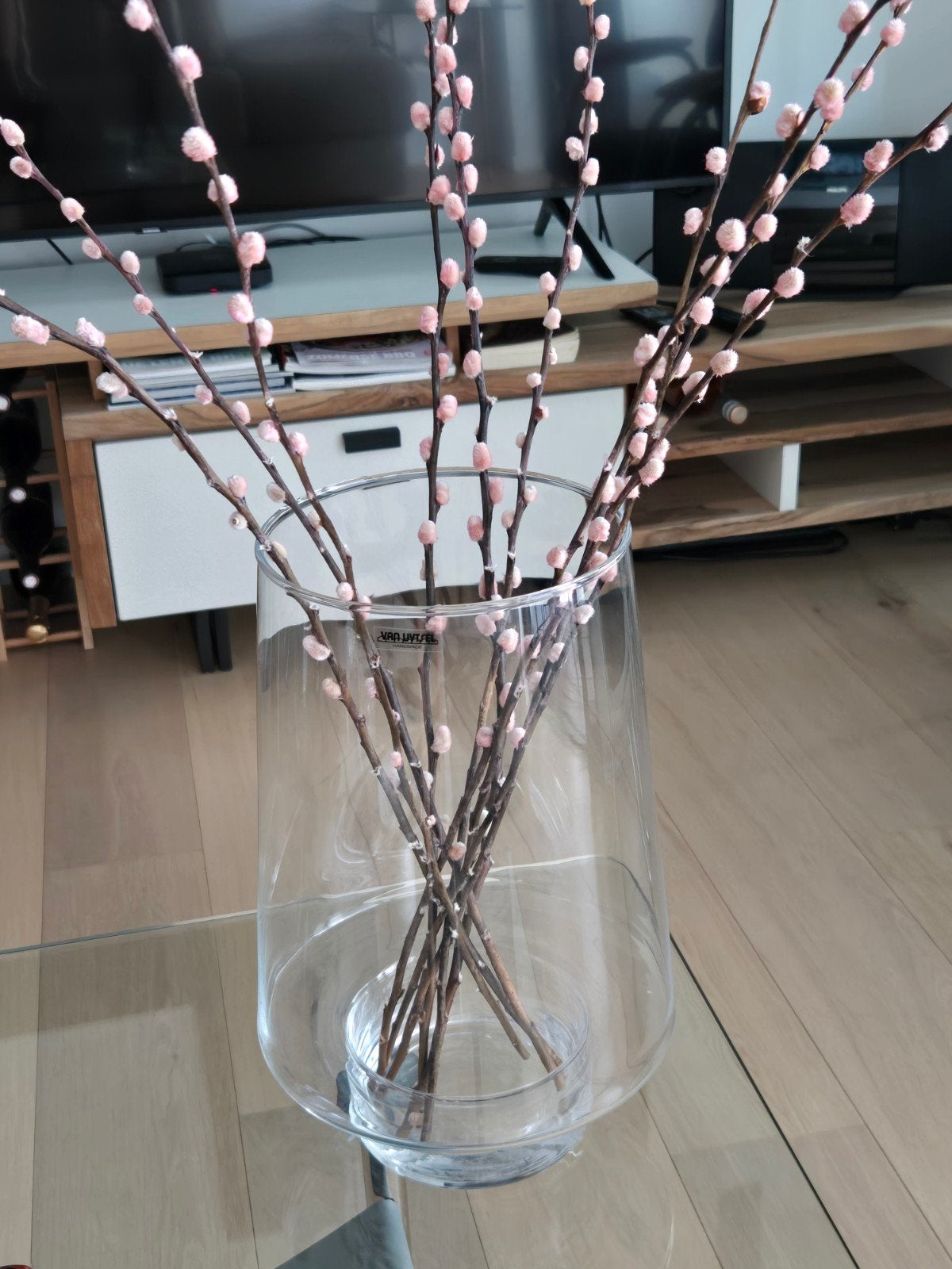 Grote hand made vaas Van Uytsel (winkel Kontich ) hoogte 35, Ophalen of Verzenden, Nieuw, Glas