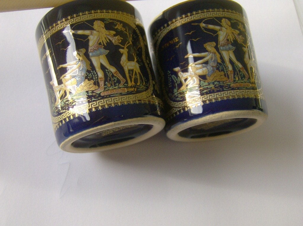 2 Griekse Kobaltblauwe borrelglaasjes -  Hand made - 24 K, Ophalen