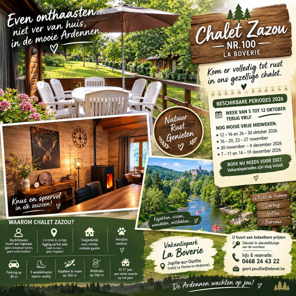 Knus chalet hartje  Ardennen bij La Roche en Durbuy., Immo, Overige soorten, Jupille sur ourthe, Direct bij eigenaar, 2 kamers
