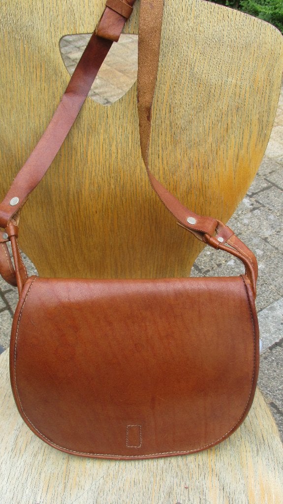 Sac en cuir pour femme (vintage)., Enlèvement ou Envoi, Comme neuf, Brun, Sac à bandoulière