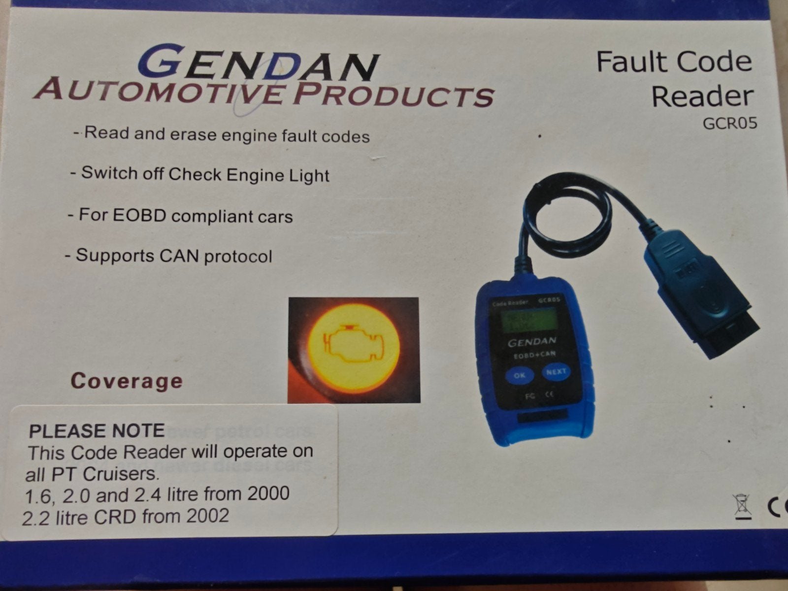 Fault code reader GCR05 Chrysler PT cruiser, Ophalen