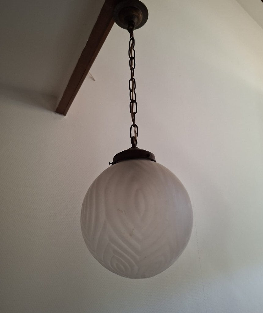 Art Deco hanglamp, pendant, mat persglas, satin glass, Antiek en Kunst, Ophalen of Verzenden