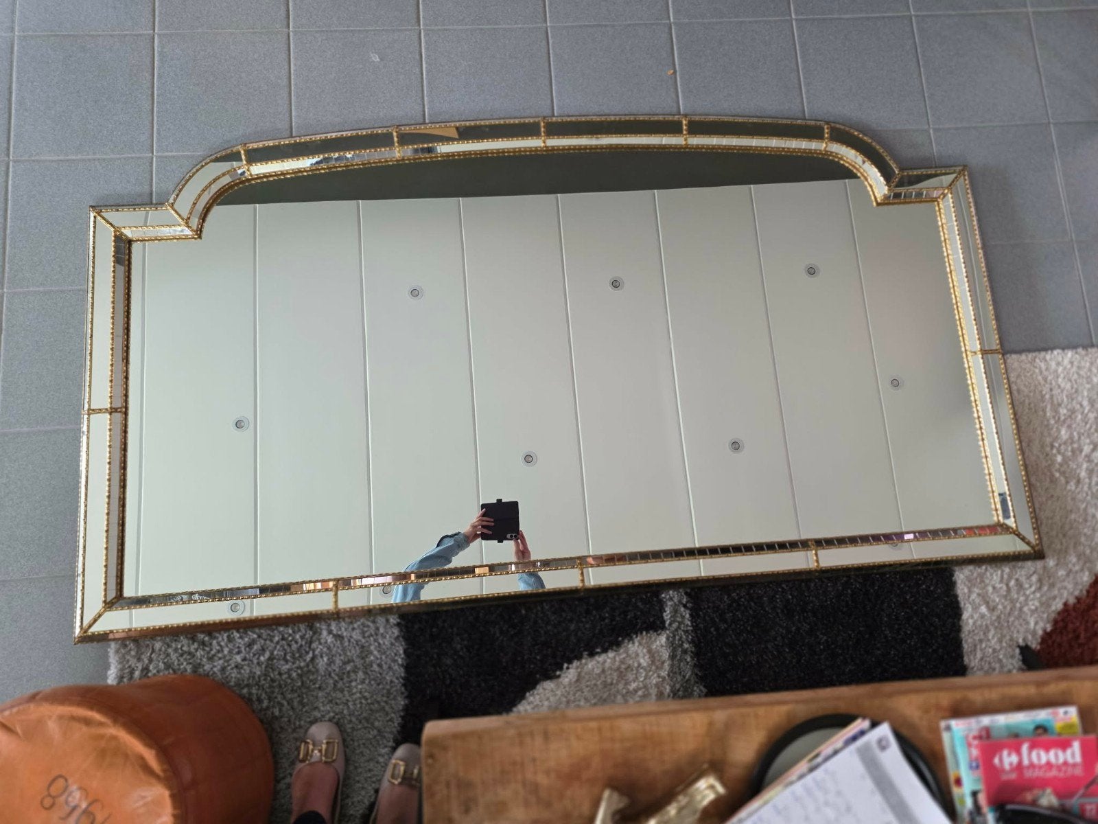 Miroir XXL Art Déco à parclose en laiton - 2m x 1,15m, Antiquités & Art, Enlèvement, Rectangulaire, 200 cm ou plus, 100 à 150 cm