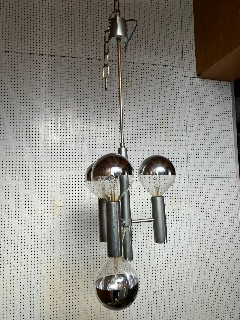 Vintage chroom kroonluchter, Maison & Meubles, Comme neuf, Enlèvement, E27 (grand), Métal