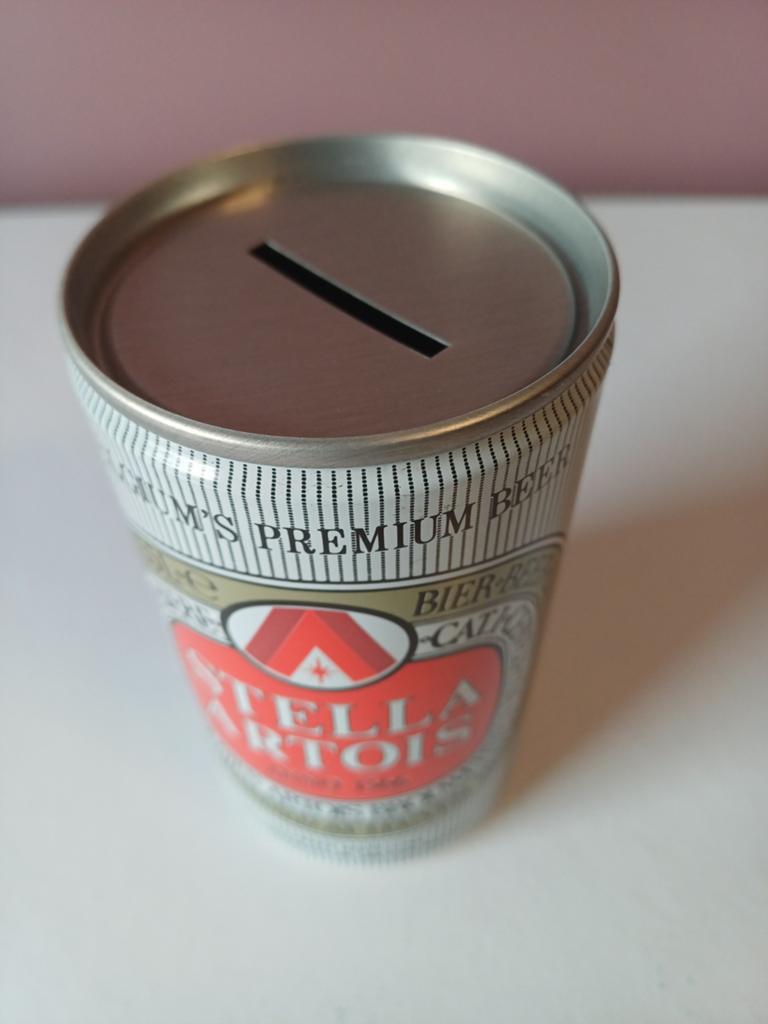 Stella Artois vintage spaarpot / geldblik, Ophalen of Verzenden, Nieuw, Metaal of Blik, Overige thema's