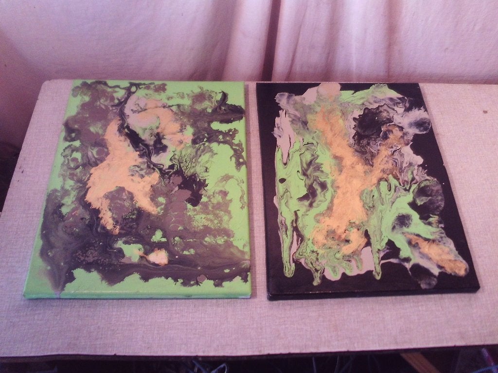 2 Mooie Abstracte Geschilderde Werken - 40x30, Antiek en Kunst, Ophalen of Verzenden