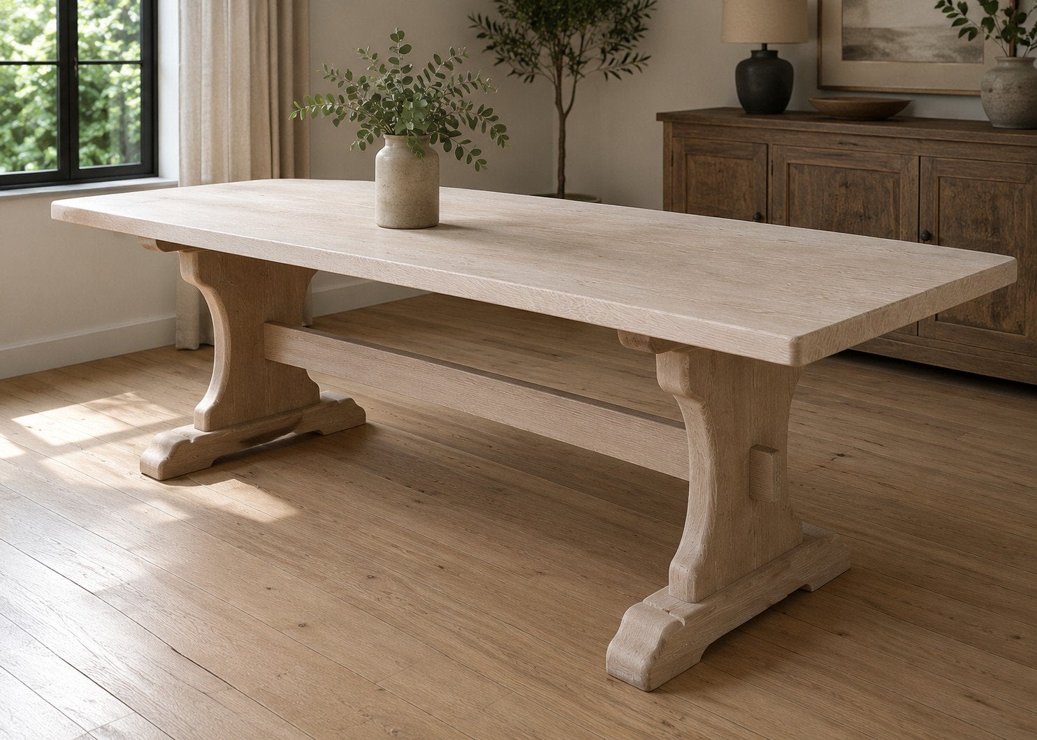 Robuuste massief eiken kloostertafel – 220 x 82 cm, Ophalen, Eikenhout