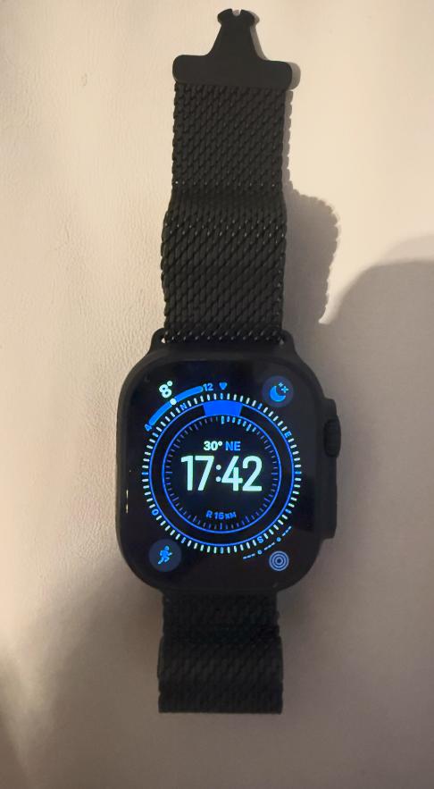 Apple Watch Ultra 3 noire, bracelet milanais noir, Ophalen, Zwart, Apple Watch, IOS