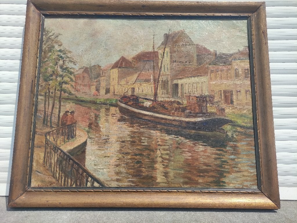 huile sur toile  signe rene de baugnies, Antiquités & Art, Enlèvement, Toile
