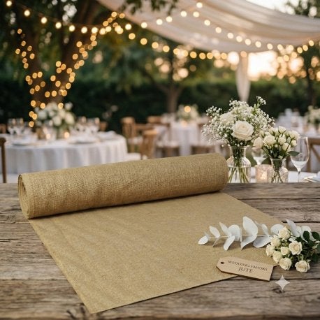 Jute bruiloft loper - 25 m x 1 m – slechts 1x gebruikt, Huis en Inrichting, Stoffering | Tapijten en Vloerkleden, Ophalen, Zo goed als nieuw