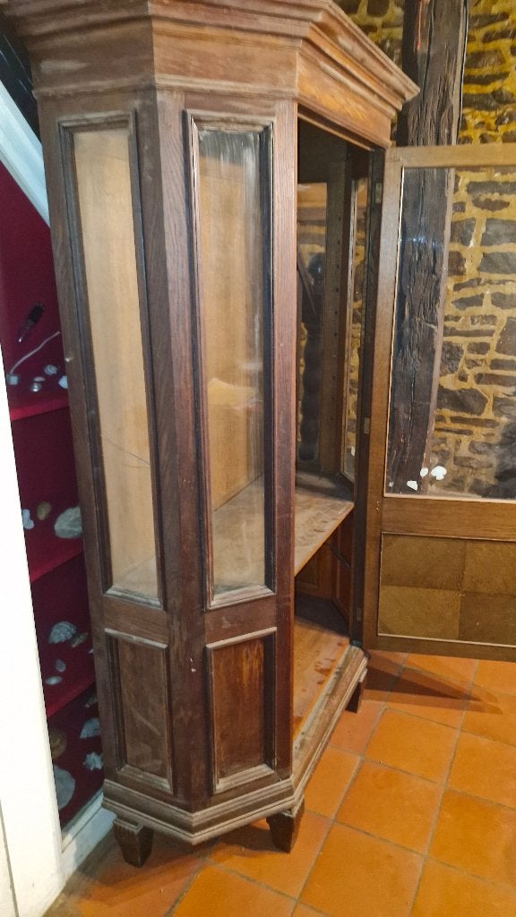 Art Déco - ancienne vitrine en chêne à pans coupés, Maison & Meubles, Avec porte(s), Art Déco, 100 à 150 cm, Utilisé